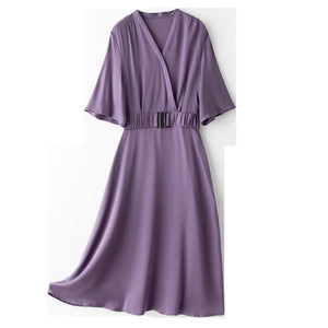 23051 Silk Dress Female 2024 Summer New Lightly Mature Elegant Elastic Waistband SilkSkirt