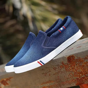 Denim Men's Canvas Shoes Slip-On Sneakers Male Flats Breathable Loafers for Men 2024 Summer Trainers Light Black Shoes Footwear