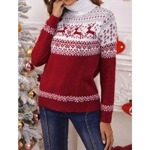 2023 Autumn Winter New European and American Christmas High Neck Knitted Pullover Sweater Women's Top Coat Beautiful Festivals