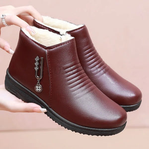 Thick Soled Round Toe Mid Cut Snow Boots for Mothers Warm and Plush Comfortable and Soft Cotton Shoes Women Short Boots