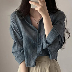 Trendy Shirt Blouse Simple Thin Pure Color Anti-UV Shirt Anti-fade Shirt Top Women Solid Color Sun Protection