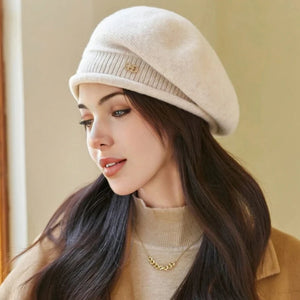 Autumn Winter Fasionable British Painter Style Elegant Cute Beret Warm Windproof Solid Color Pile Hat Premium Feel Versatile Cap