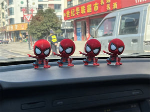 Movie Spiderman Figure Q Version Shaking His Head Doll Squatting Climbing Hanging Rope Cartoon Doll Hand-made Car Ornament Toy