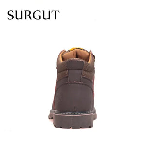 SURGUT Brand Super Warm Men's Winter Leather Men Waterproof Rubber Snow Boots Leisure Boots England Retro Shoes For Men Big Size