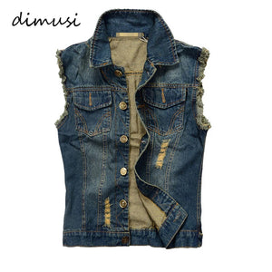 DIMUSI Summer Mens Ripped Denim Vest Male Tank Top Washed jeans waistcoat Man Retro Cowboy Hip Hop Sleeveless Jacket 6XL,YA564