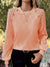 Solid Lace Stitching Eyelet Top, Elegant Lantern Sleeve Crew Neck Top, Women's Clothing